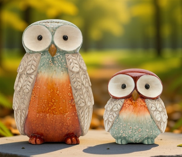 Terra Cotta Owl Figurine with Glazed Accents (Set of 2)