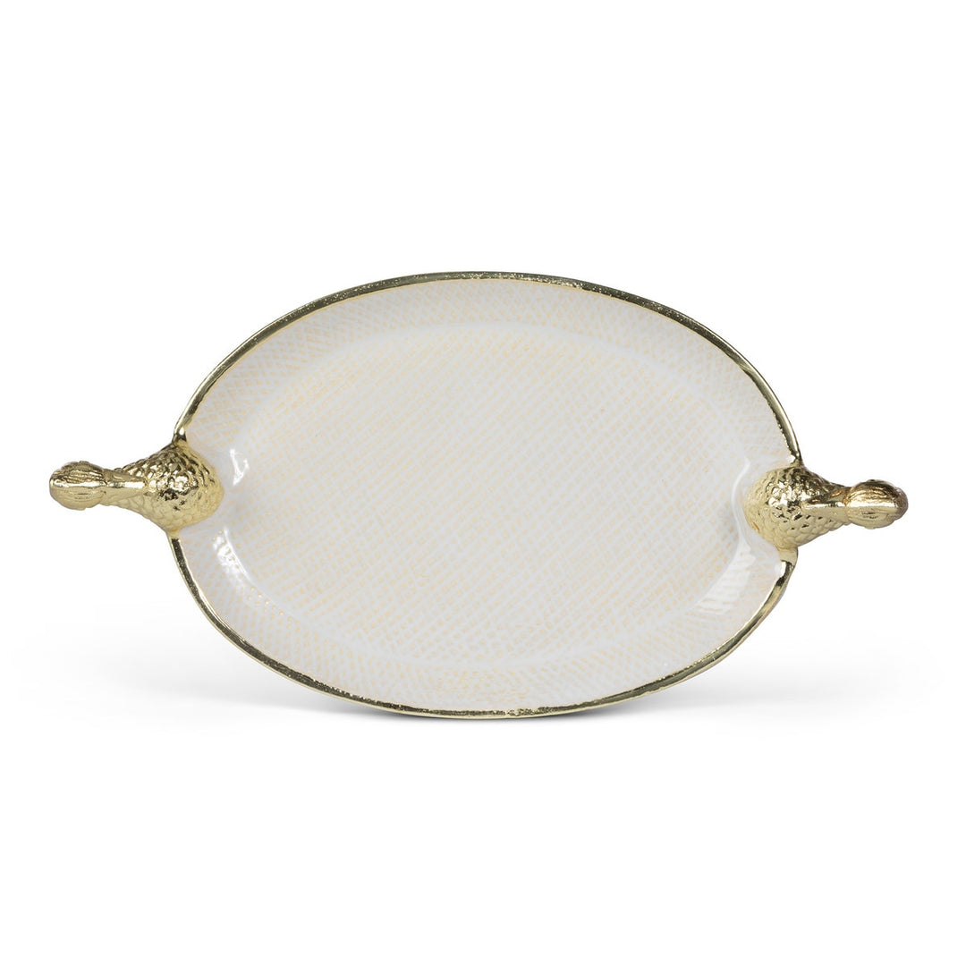 Gold and white enamel swan catch-all dish, view 1