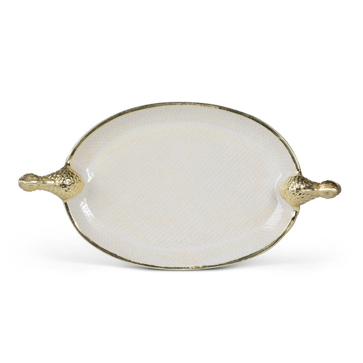 Gold and white enamel swan catch-all dish, view 1