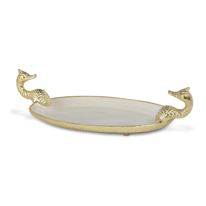 Gold and white enamel swan catch-all dish, view 2