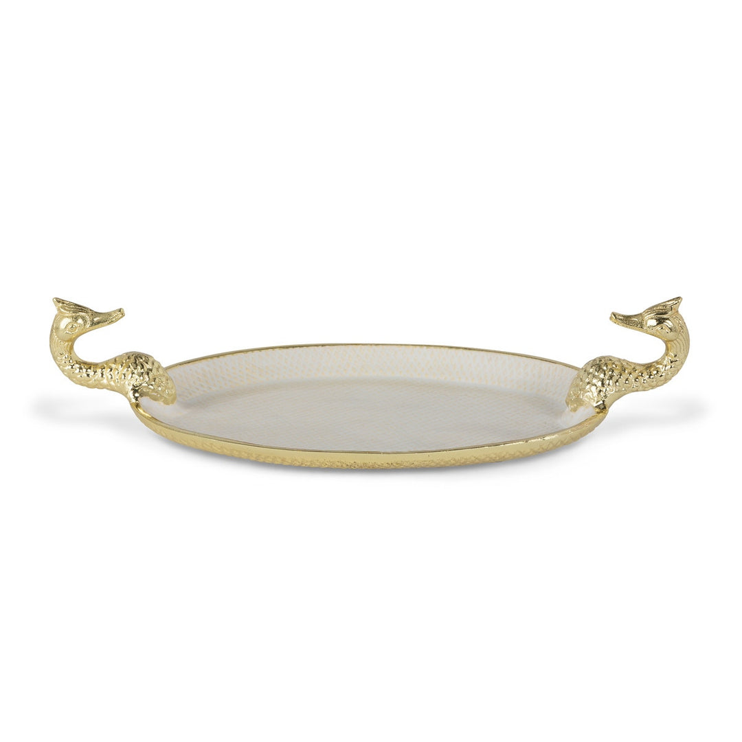 Gold and white enamel swan catch-all dish, view 3