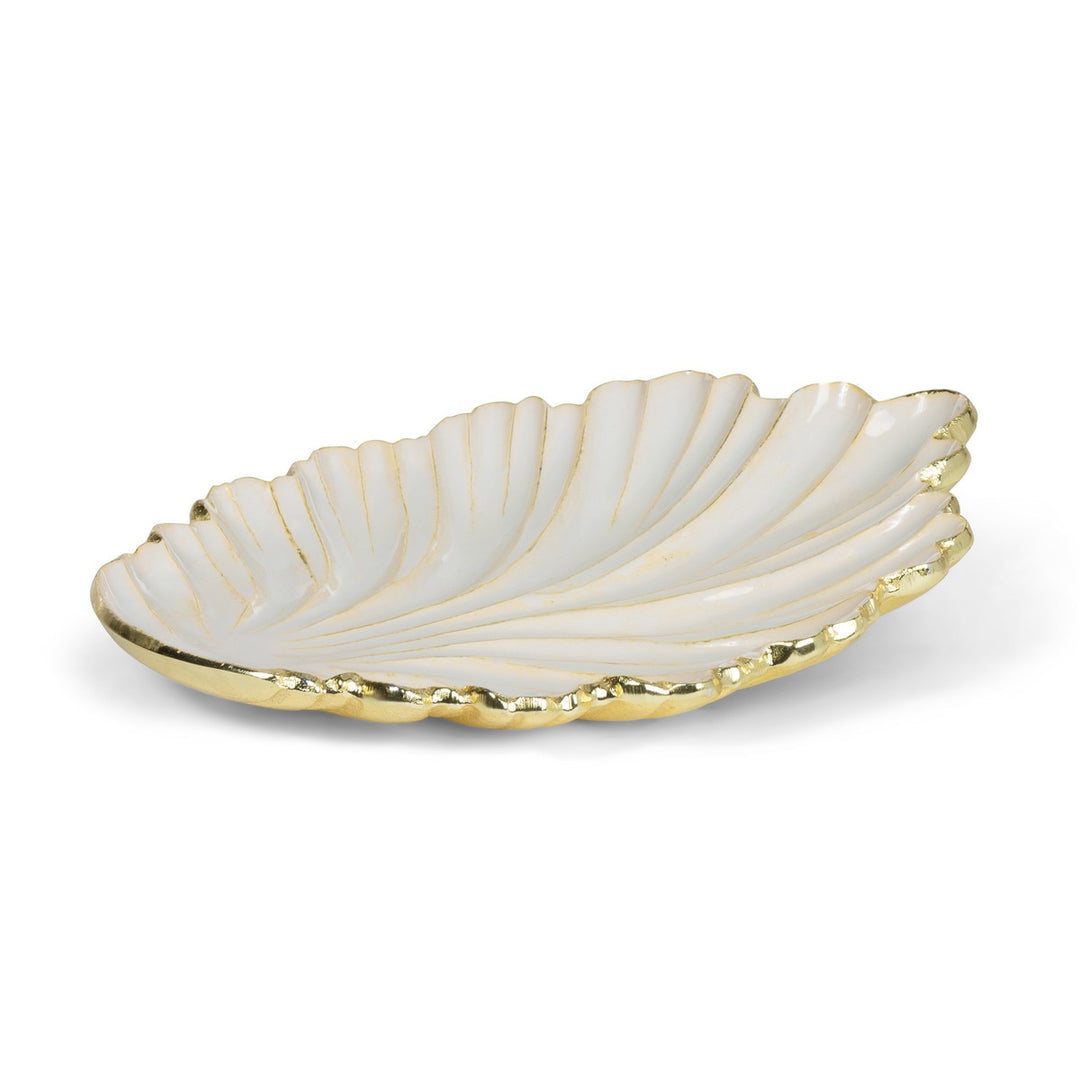 Gold and white scallop decorative dish, view 1