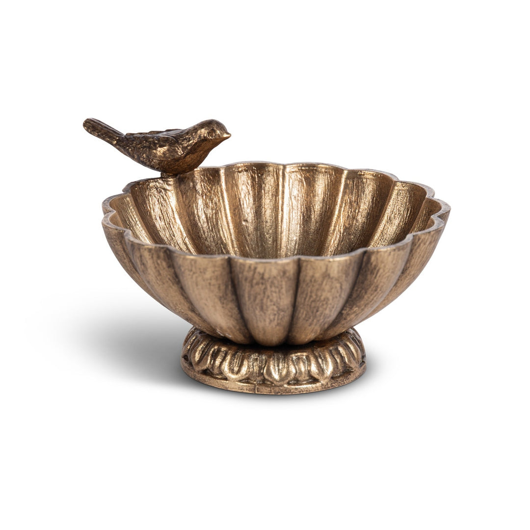 Antiqued gold songbird bowl