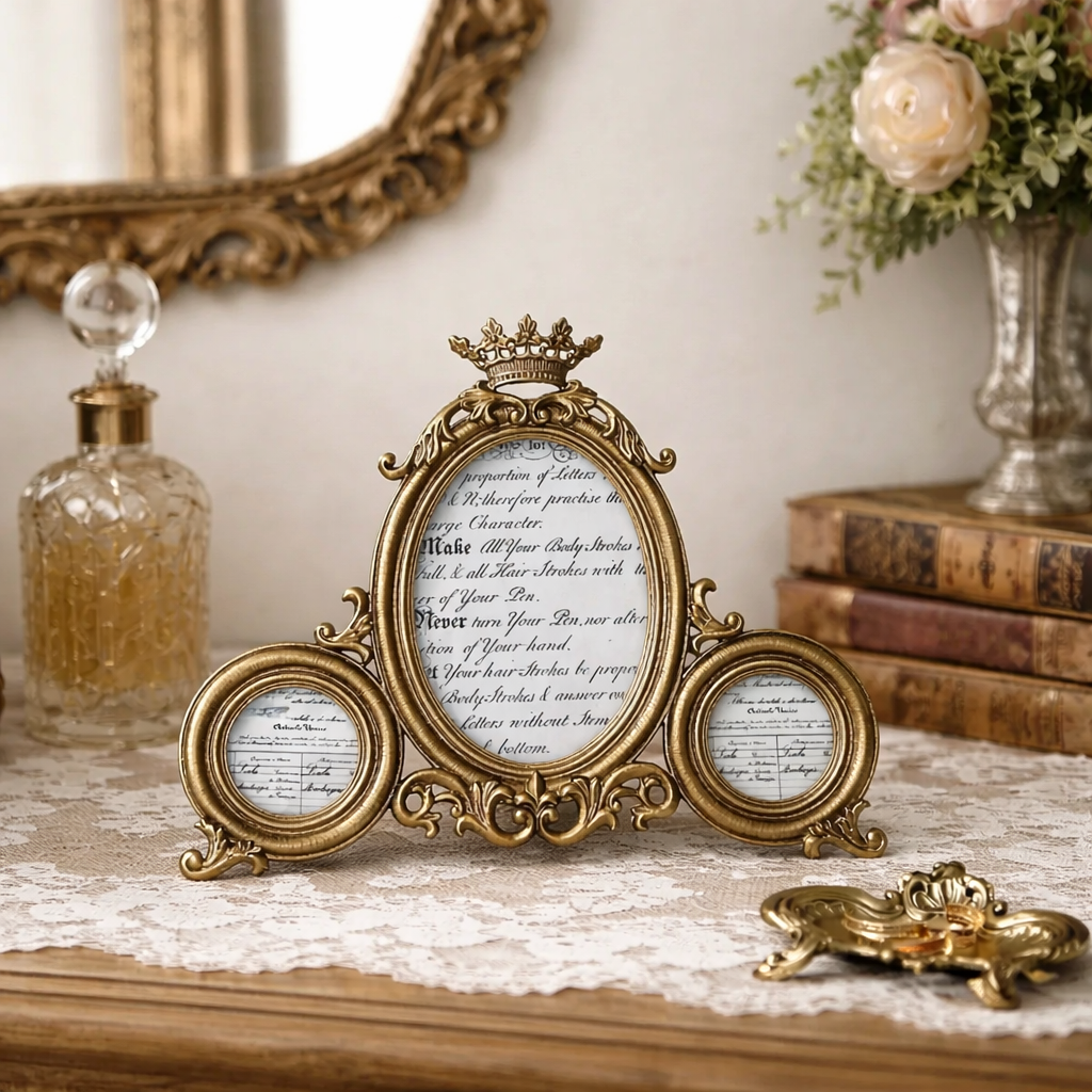 Antique Gold Crown Triple Picture Frame by Vagabond Vintage