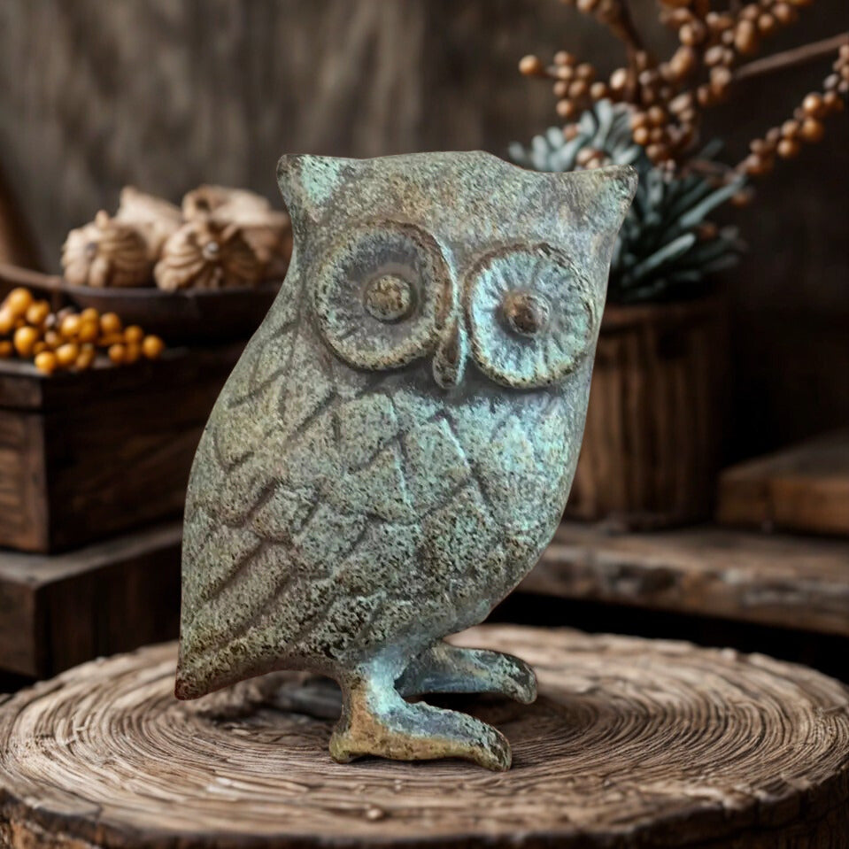 Cast Iron Owl in Rustic Green &amp; Blue
