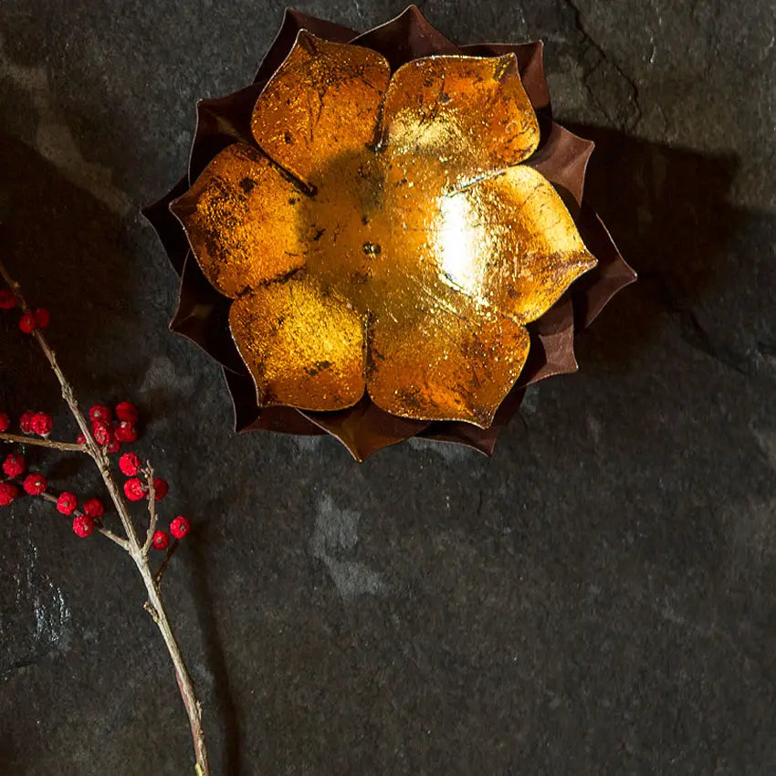 Gold Leafed Metal Lotus Candle Bowl - Small by Vagabond Vintage