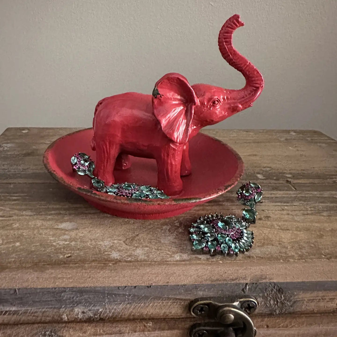 Pewter Elephant Ring Dish in Red by Vagabond Vintage