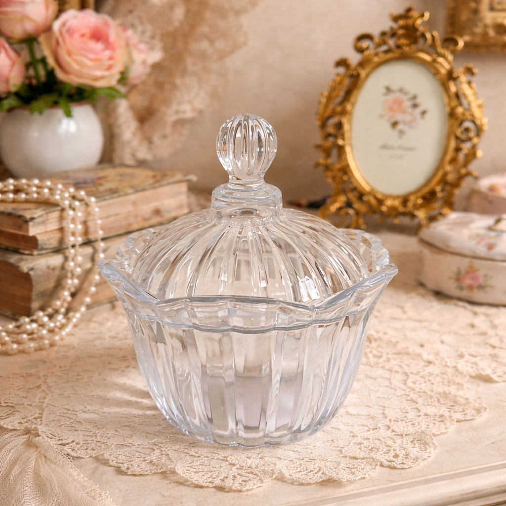 Ribbed Crystal Lidded Candy Dish