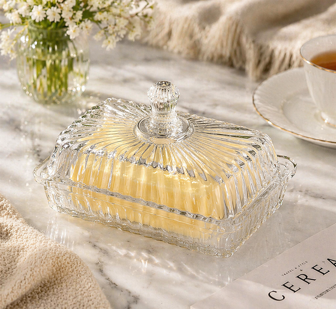 Ribbed Crystal-Style Butter Dish
