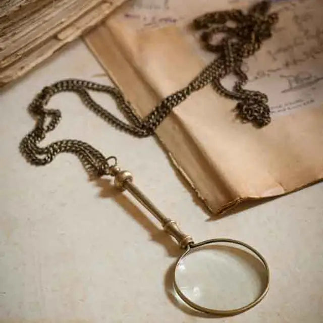 Antiqued Brass Small Magnifying Lens with Long Chain by Vagabond Vintage